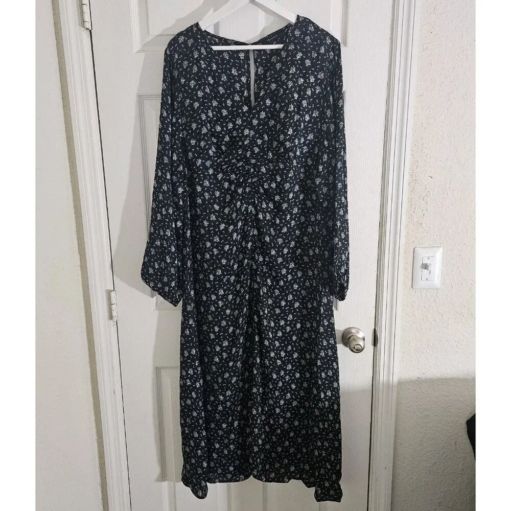 Madewell Women's Long Sleee Klara Midi Dress in Seersucker NT373